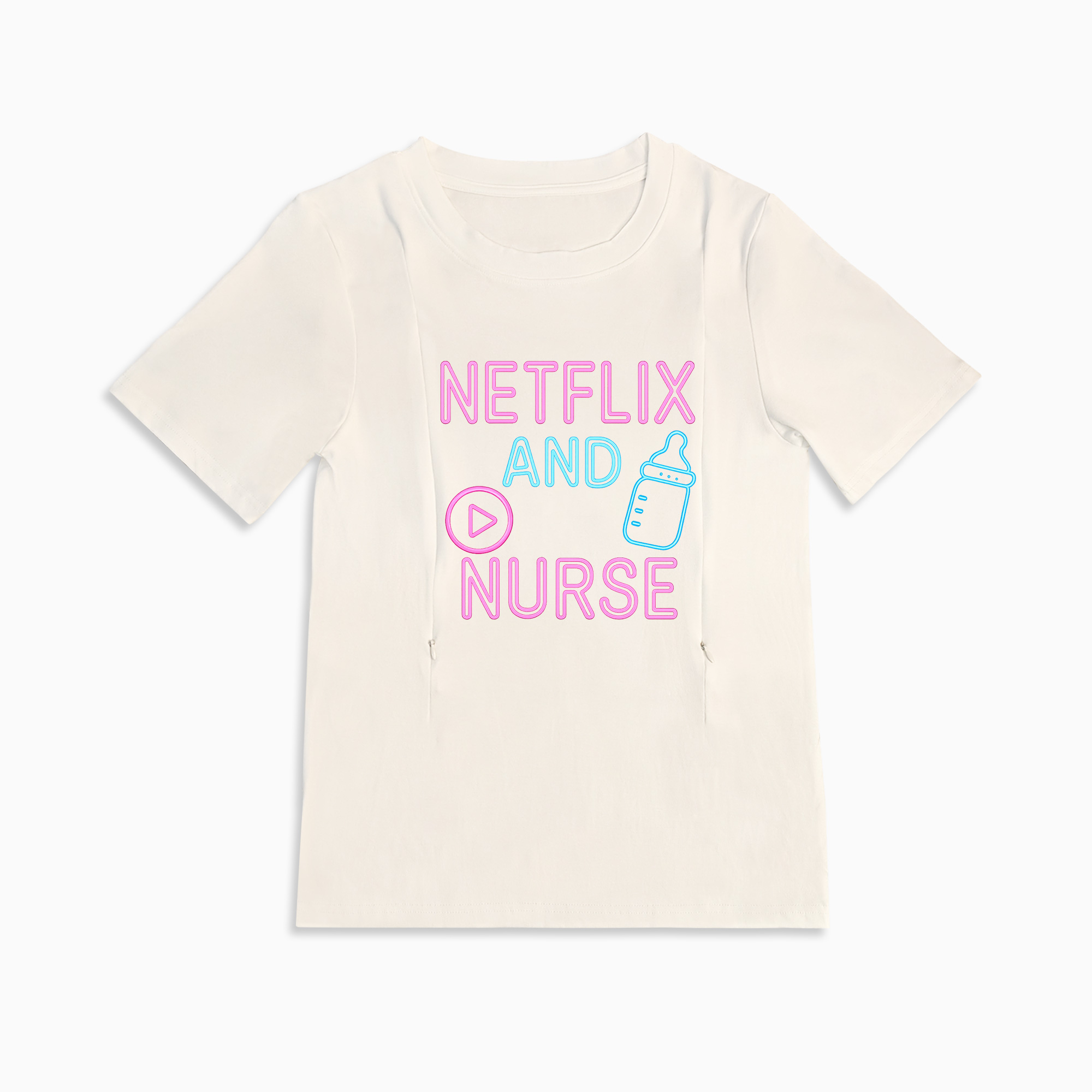 Zipper Nursing Tee | "Netflix and Nurse" | Easy Access for Breastfeeding