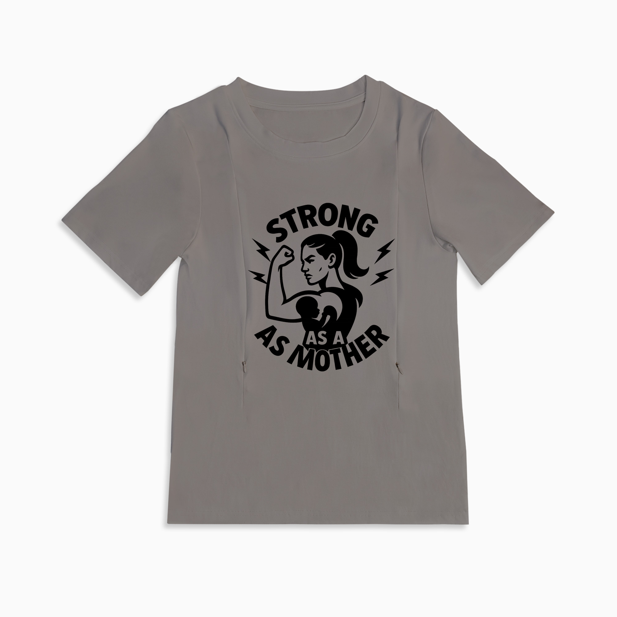 Side Zip Nursing Tee | Strong as a Mother Slogan | by totkeeps