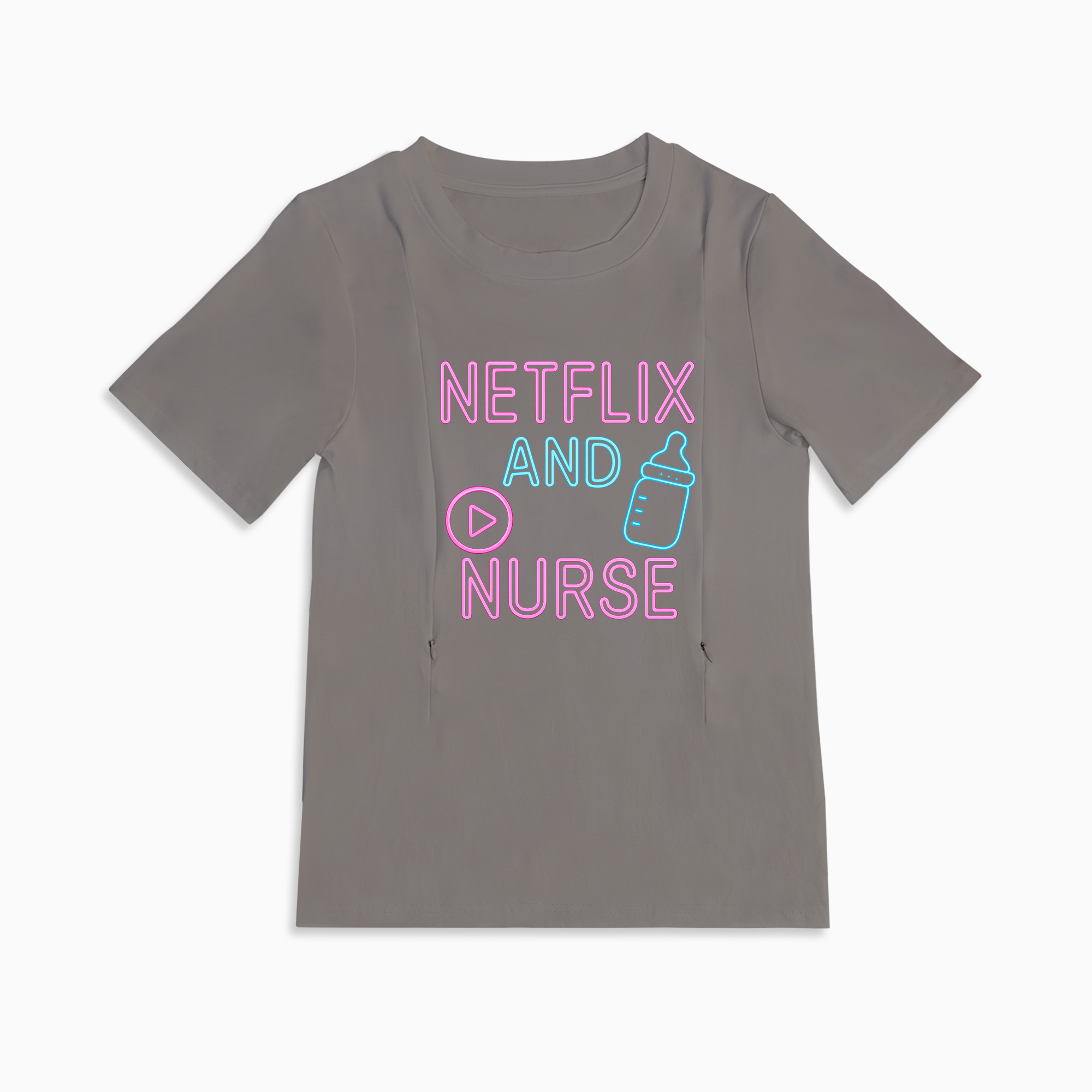Zipper Nursing Tee | "Netflix and Nurse" | Easy Access for Breastfeeding