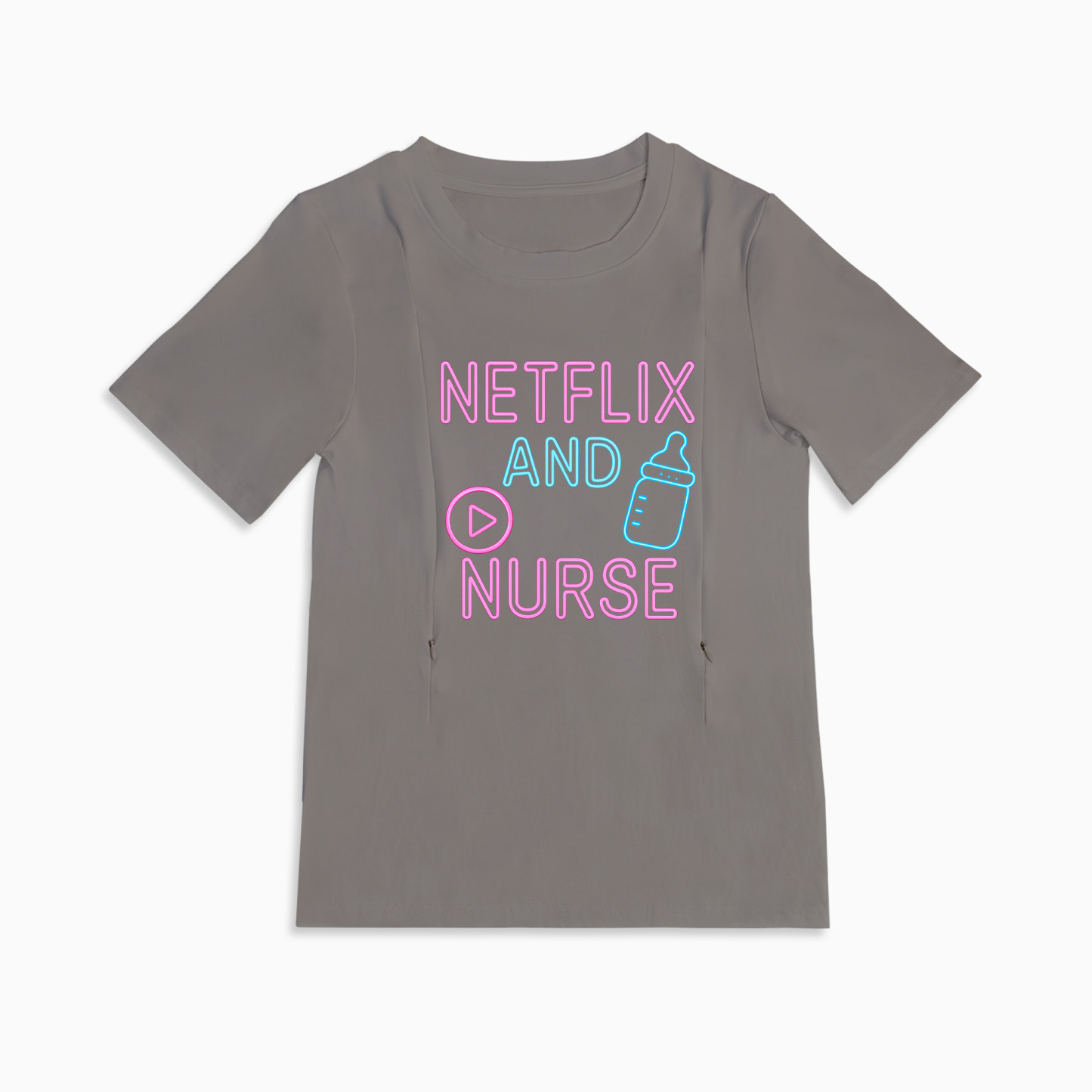 Zipper Nursing Tee | "Netflix and Nurse" | Easy Access for Breastfeeding
