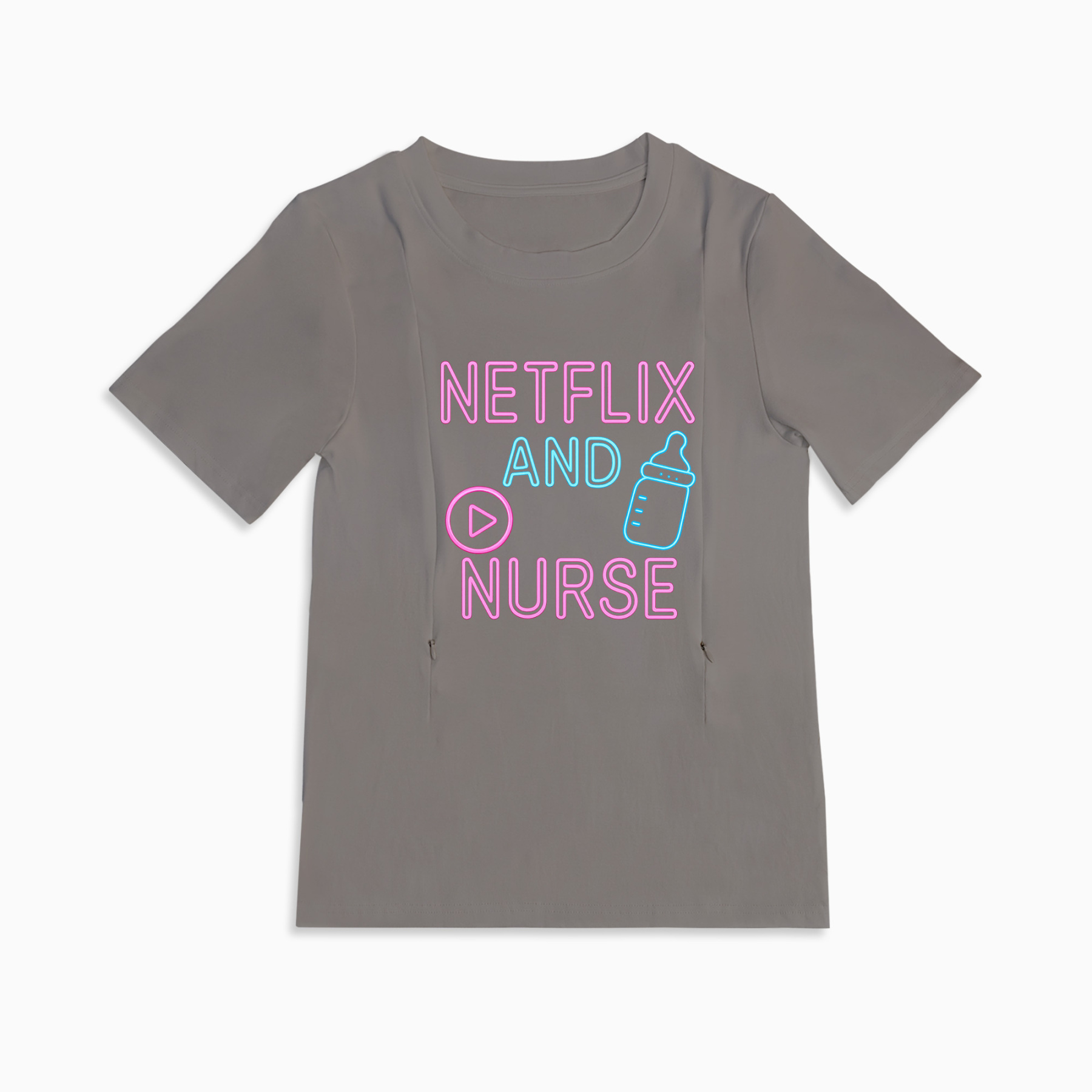 Zipper Nursing Tee | "Netflix and Nurse" | Easy Access for Breastfeeding