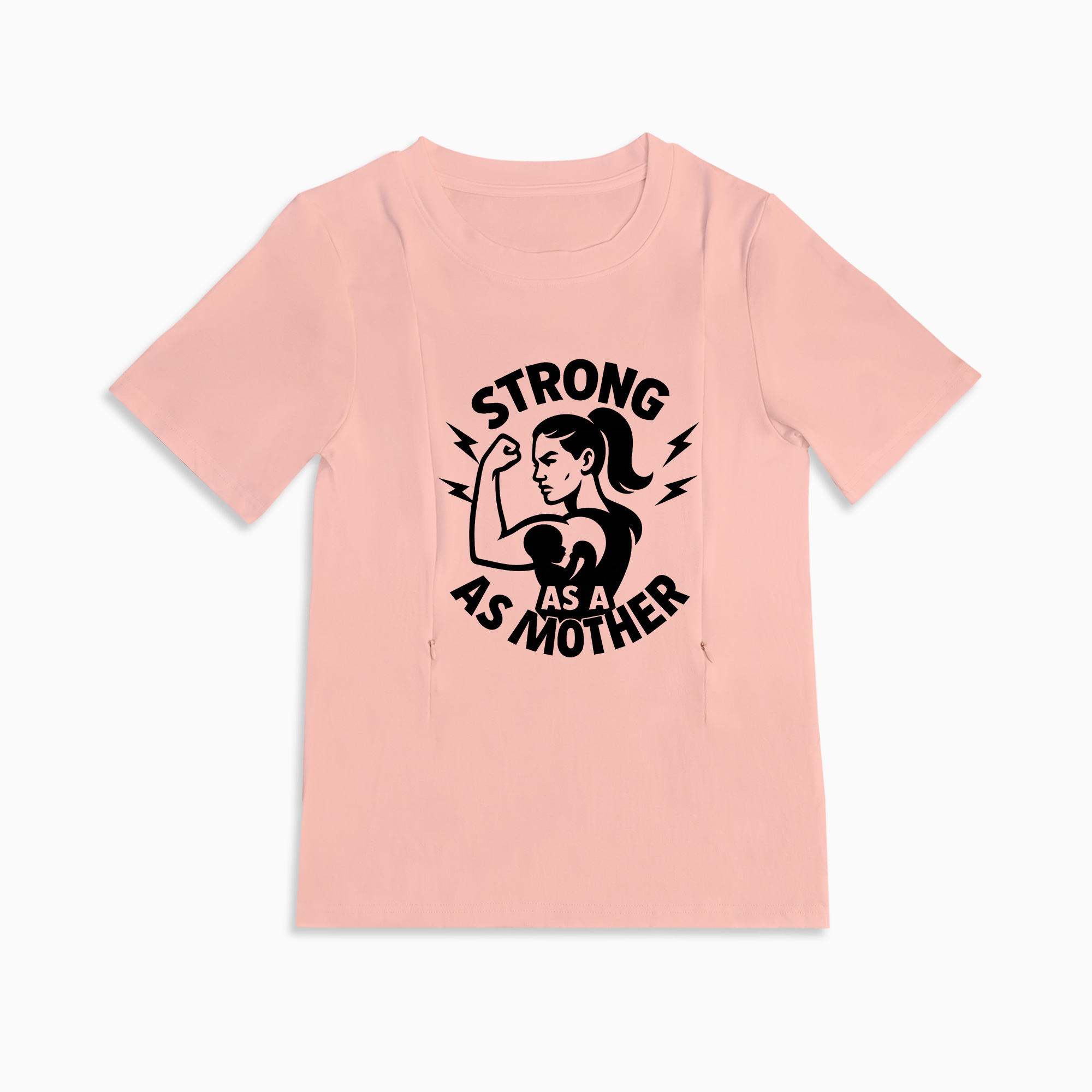 Side Zip Nursing Tee | Strong as a Mother Slogan | by totkeeps