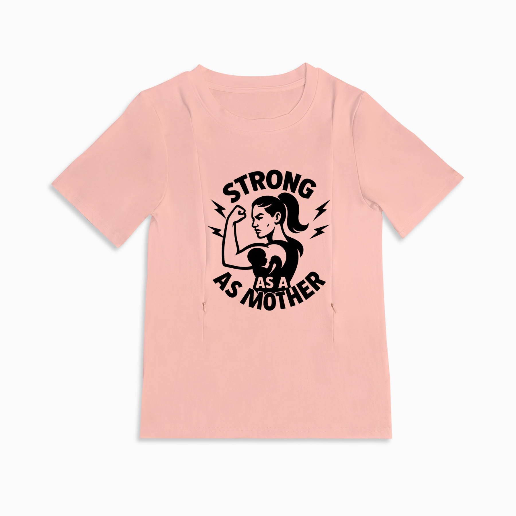 Side Zip Nursing Tee | Strong as a Mother Slogan | by totkeeps