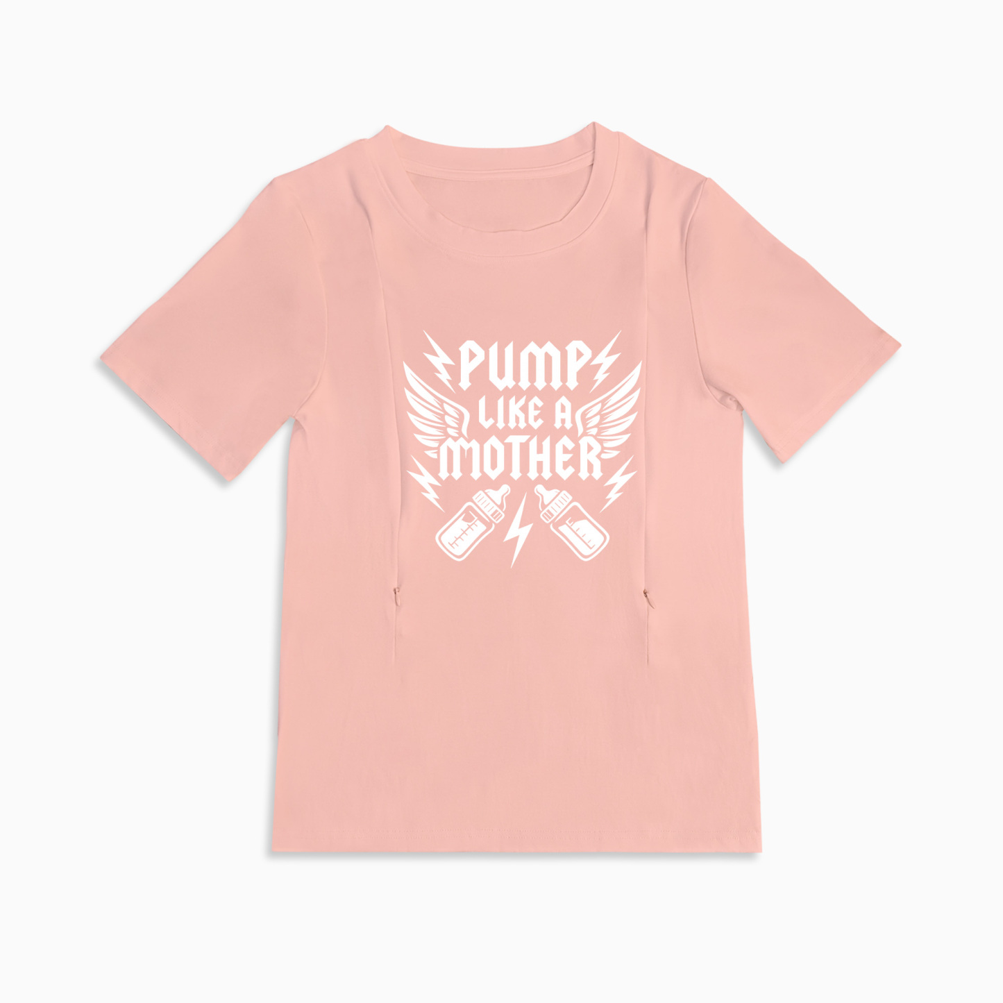 Side Zip Nursing T-Shirt | Pump Like a Mother Slogan Top | Cotton