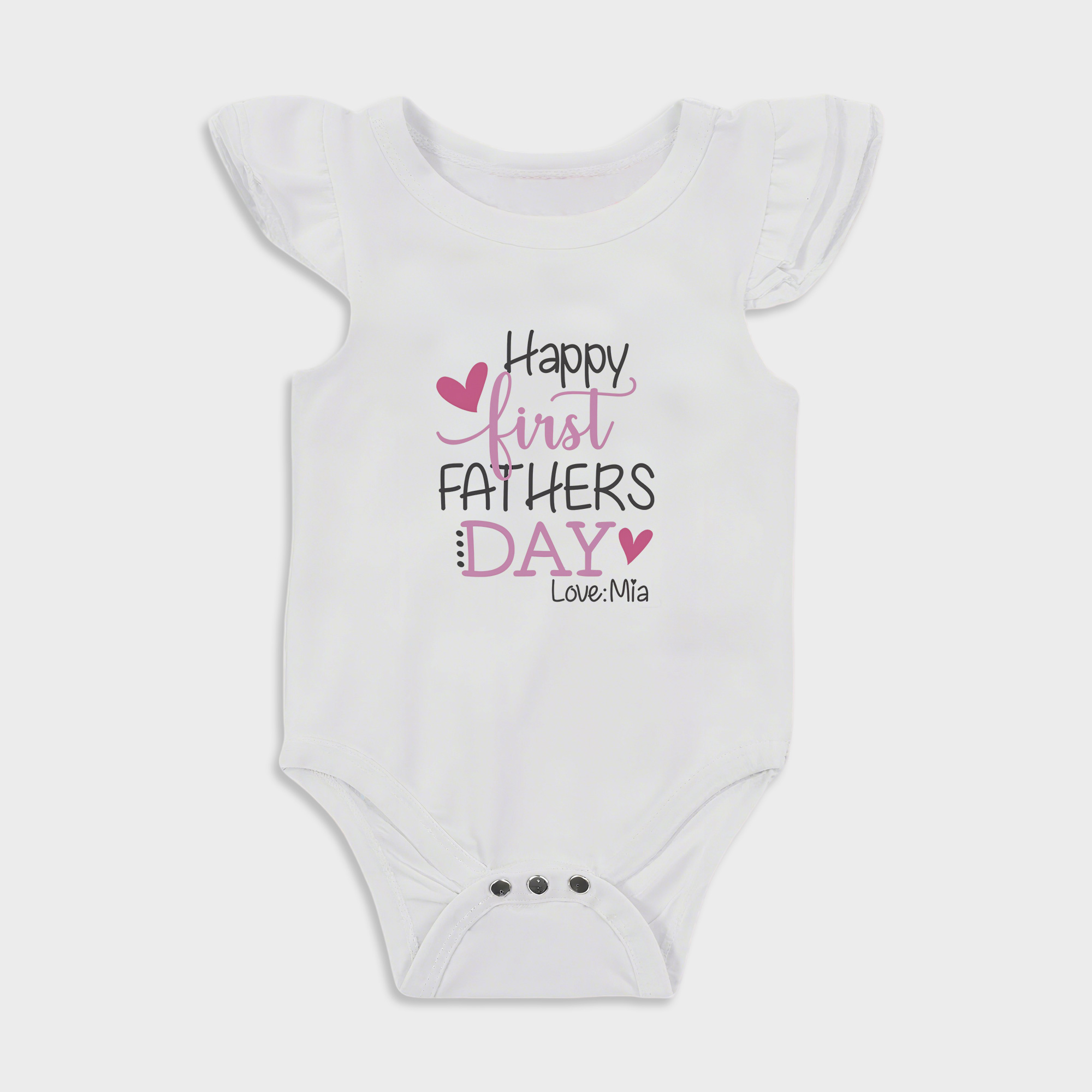 Happy First Fathers Day Pink - Baby Girl Ruffle Sleeve bodysuits
