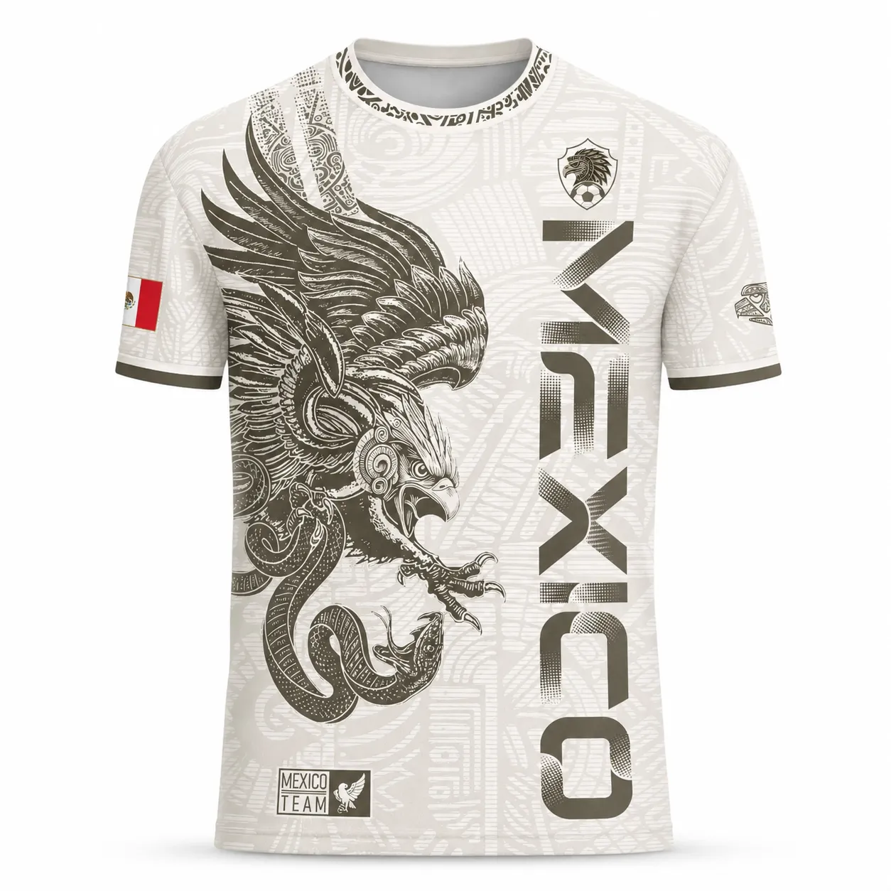 Mexico Gold Eagle Aztec Warrior Soccer Jersey | All-Over Print Heritage Football Shirt