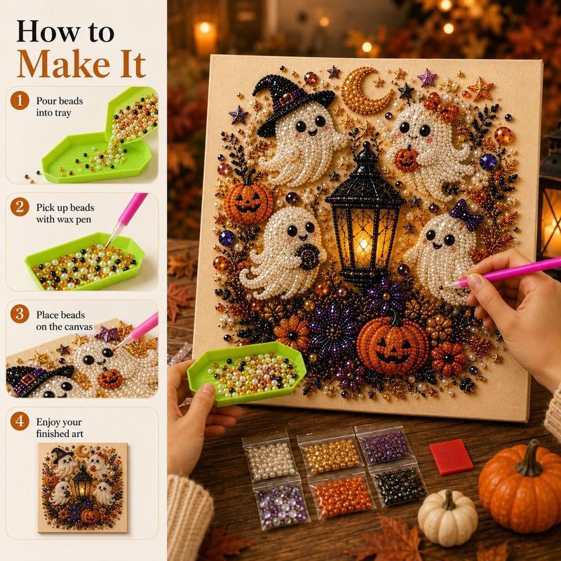 Cute Ghost Diamond Painting Kit – 3D Halloween Pearl Bead Wall Art