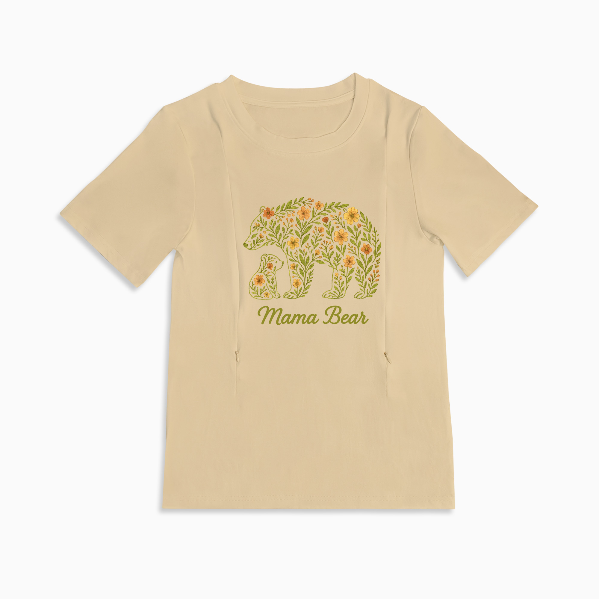 Soft Cotton Mama Bear Nursing Tee | Discreet Side Zippers for Comfort