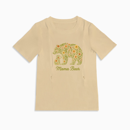 Soft Cotton Mama Bear Nursing Tee | Discreet Side Zippers for Comfort