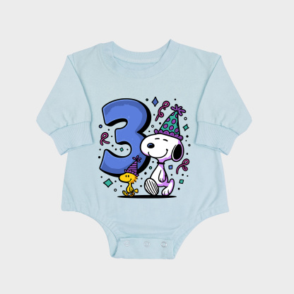 3rd Birthday Long-sleeved Triangle Onesies Aqua baby romper
