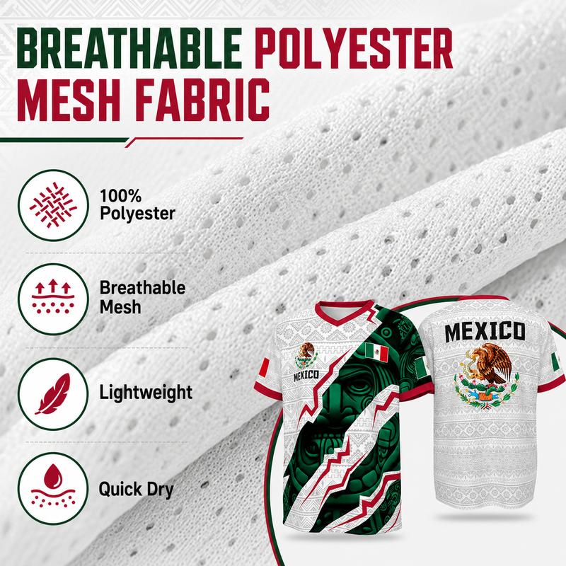 2026 Mexican Soccer Jersey | Mexico Aztec Calendar Style V-Neck Football Jersey for Players & Fans