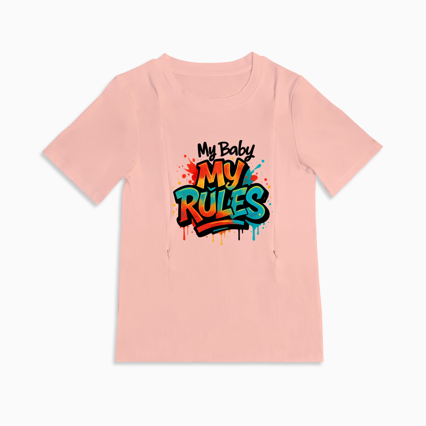 Cotton Nursing Top | "My Baby My Rules" | Easy Zipper Access
