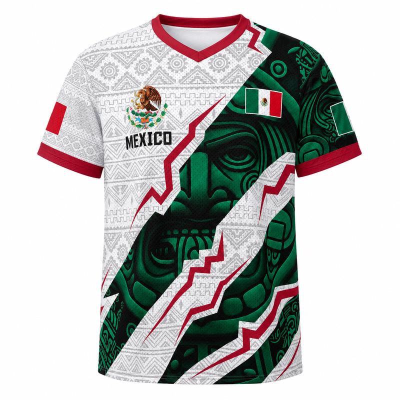 2026 Mexican Soccer Jersey | Mexico Aztec Calendar Style V-Neck Football Jersey for Players & Fans