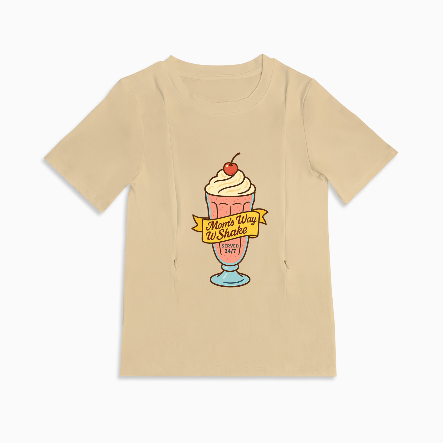 Zipper Nursing T-Shirt | Cute 24/7 Diner Graphic | Soft Cotton