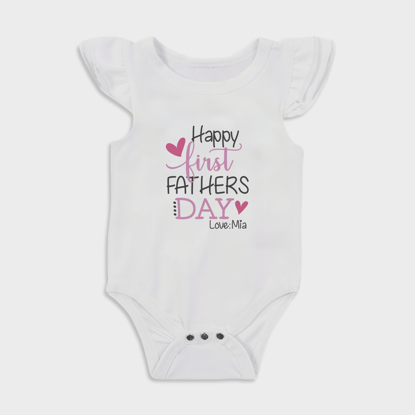 Happy First Fathers Day Pink - Baby Girl Ruffle Sleeve bodysuits