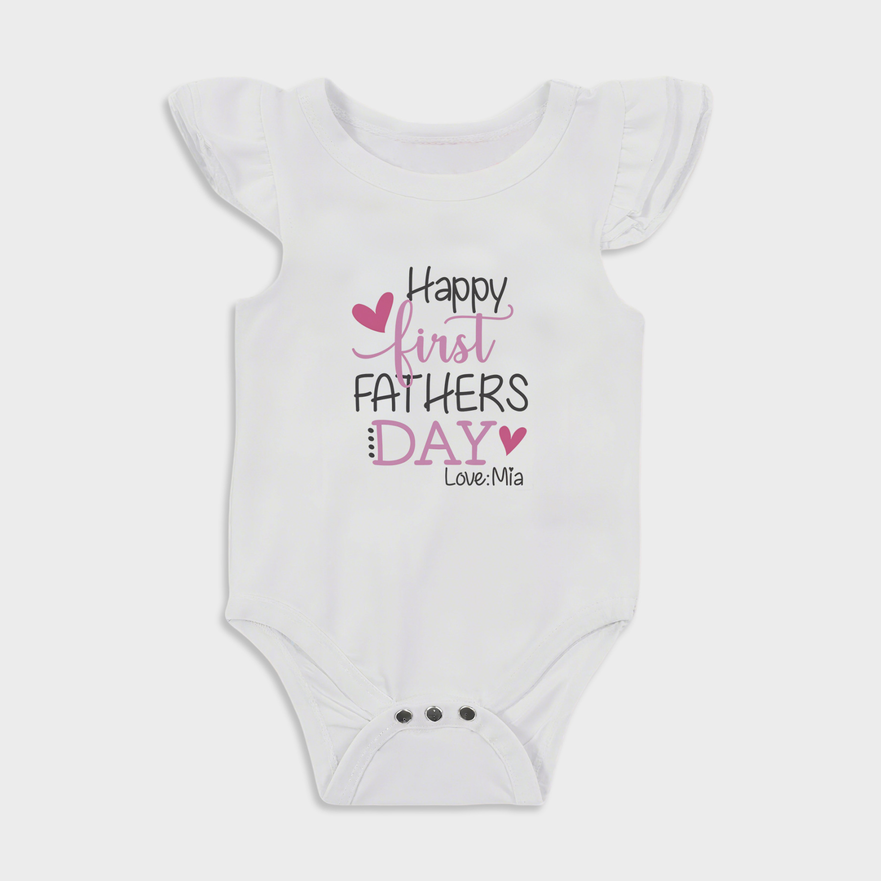 Happy First Fathers Day Pink - Baby Girl Ruffle Sleeve bodysuits