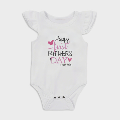 Happy First Fathers Day Pink - Baby Girl Ruffle Sleeve bodysuits