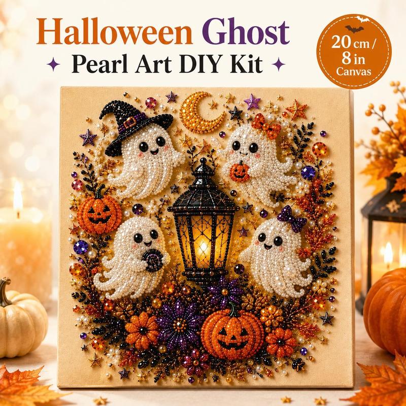Cute Ghost Diamond Painting Kit – 3D Halloween Pearl Bead Wall Art
