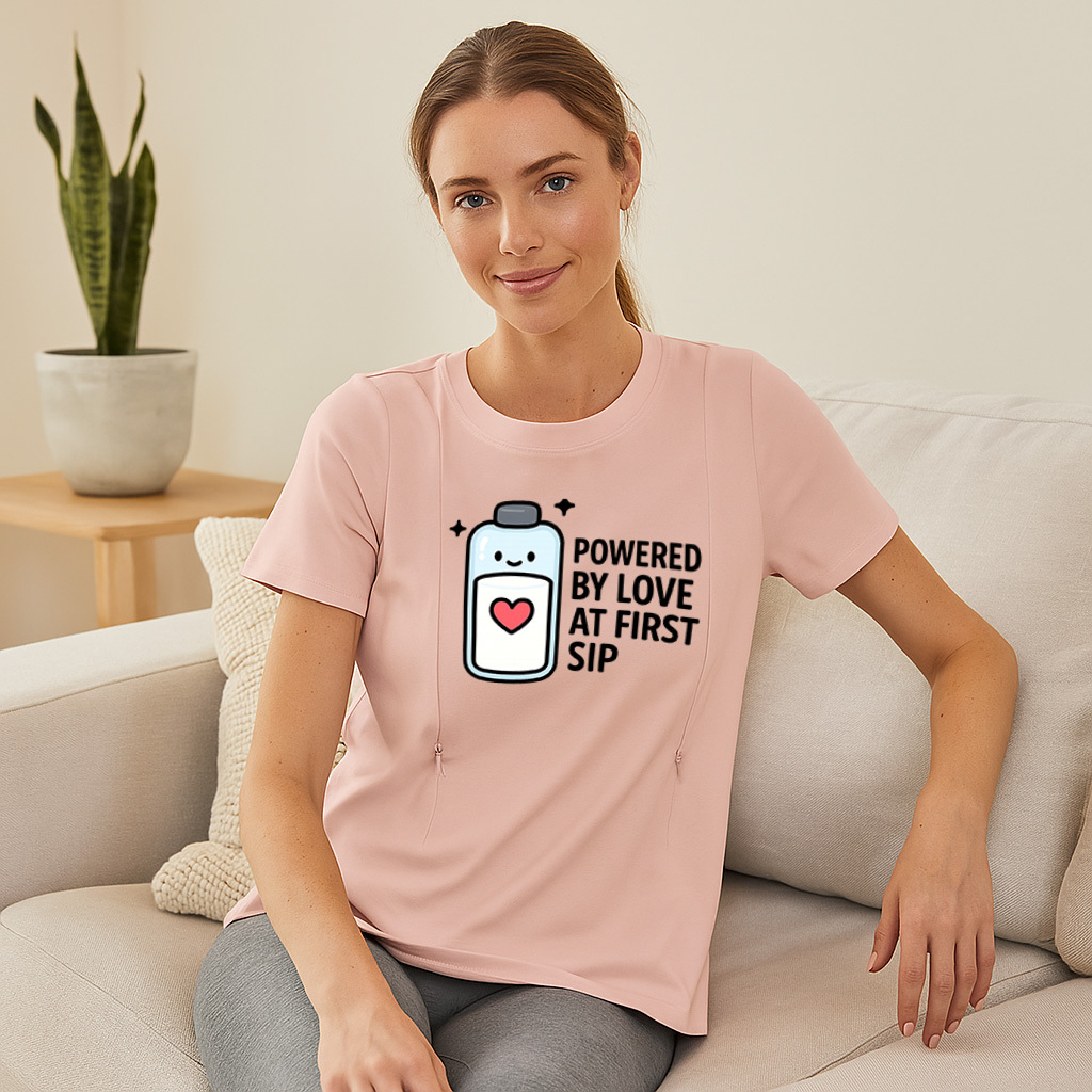 Side Zipper Nursing T-Shirt | "Love at First Sip" Cute  | brand