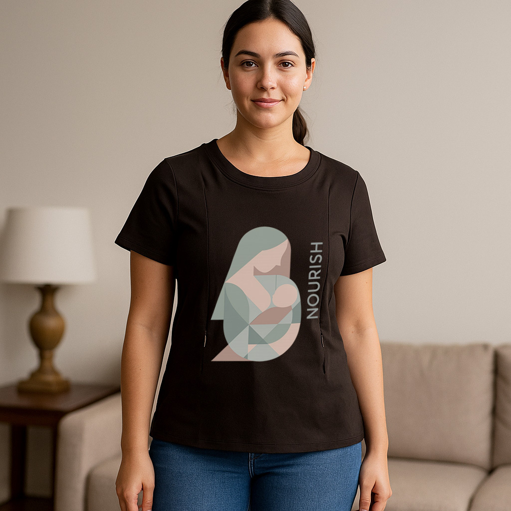 Side Zip Nursing T-Shirt | "Nourish" Slogan | 95% Cotton
