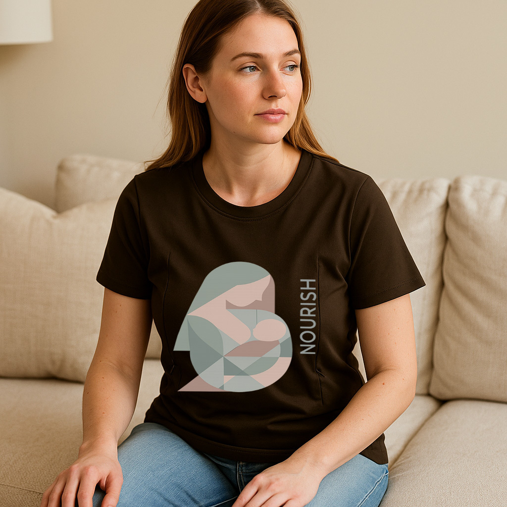 Side Zip Nursing T-Shirt | "Nourish" Slogan | 95% Cotton