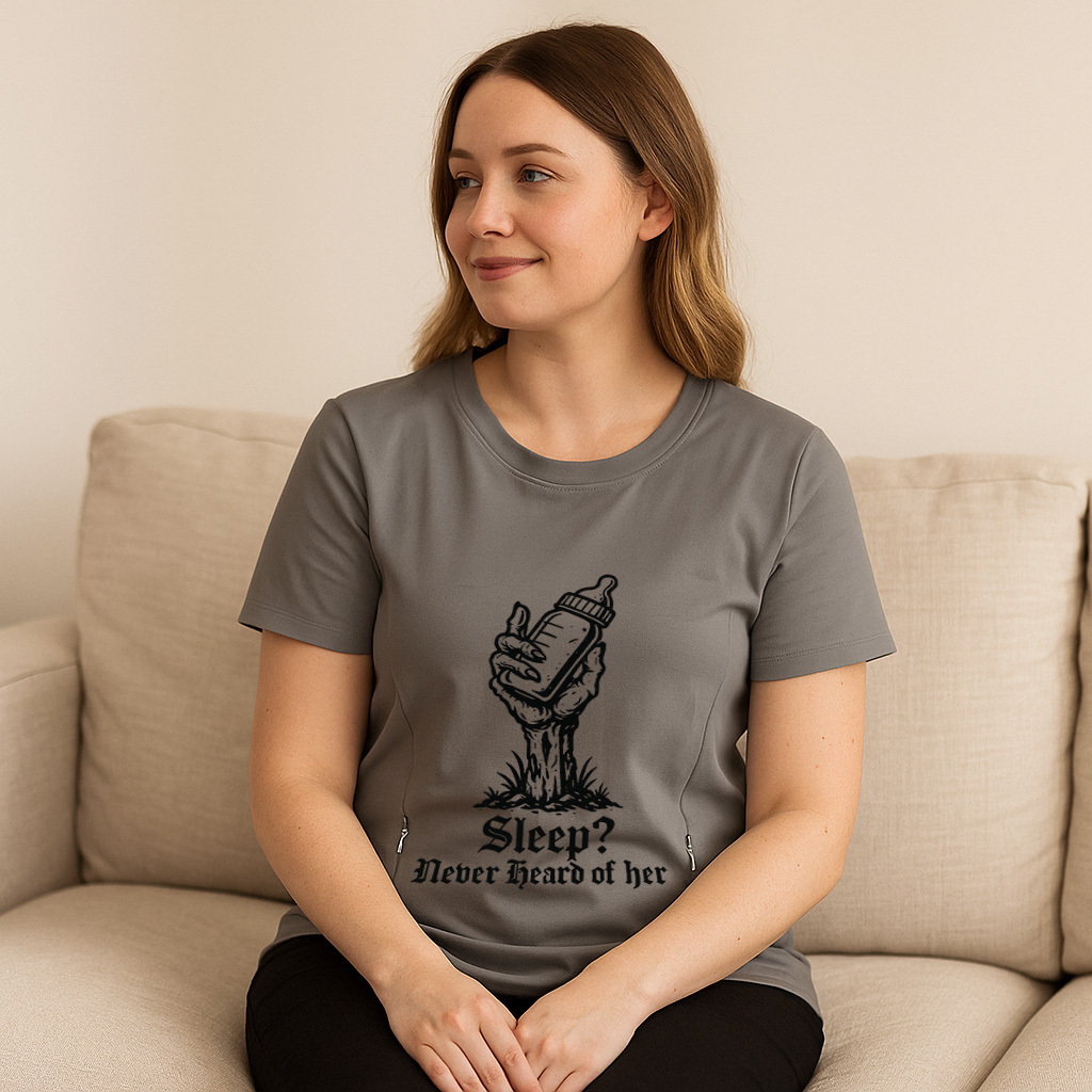 New Mom Gift: "Sleep? Never Heard of Her" Zippered Nurs | brand