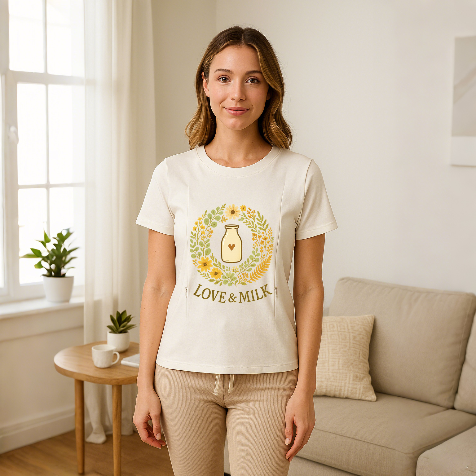 Love & Milk Postpartum Tee | Discreet Zipper Access for | brand