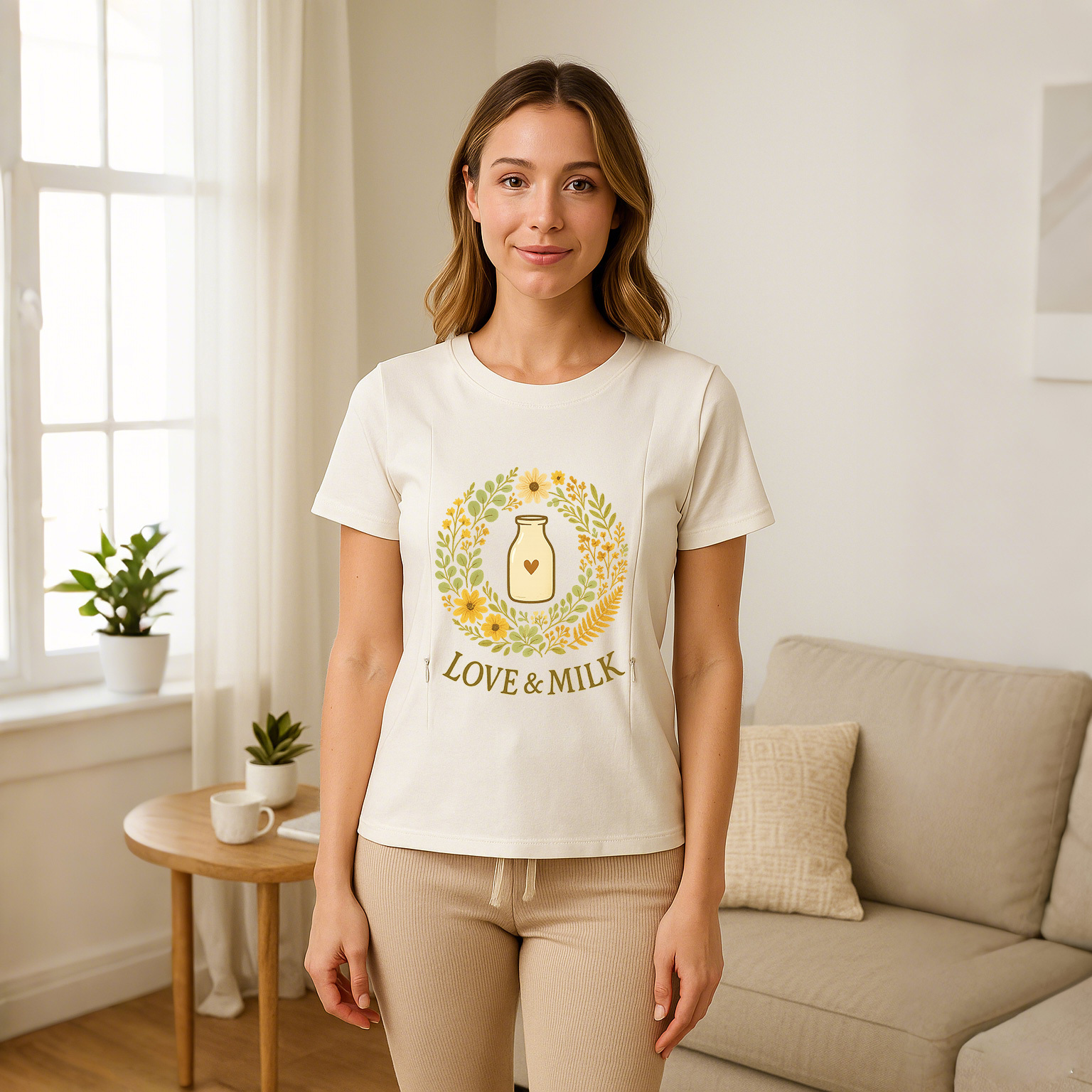 Love & Milk Postpartum Tee | Discreet Zipper Access for | brand