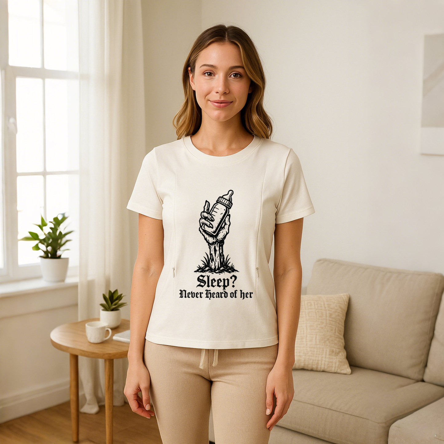 New Mom Gift: "Sleep? Never Heard of Her" Zippered Nurs | brand