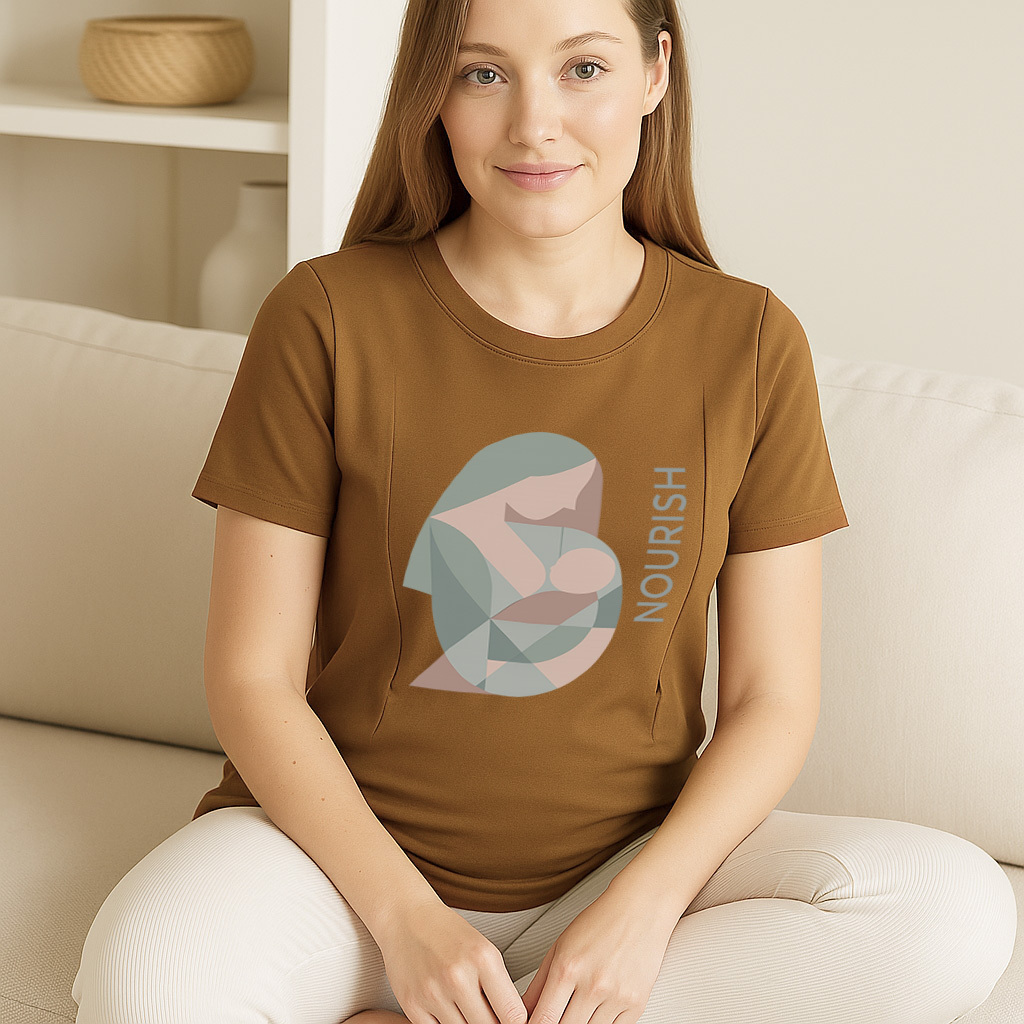 Side Zip Nursing T-Shirt | "Nourish" Slogan | 95% Cotton