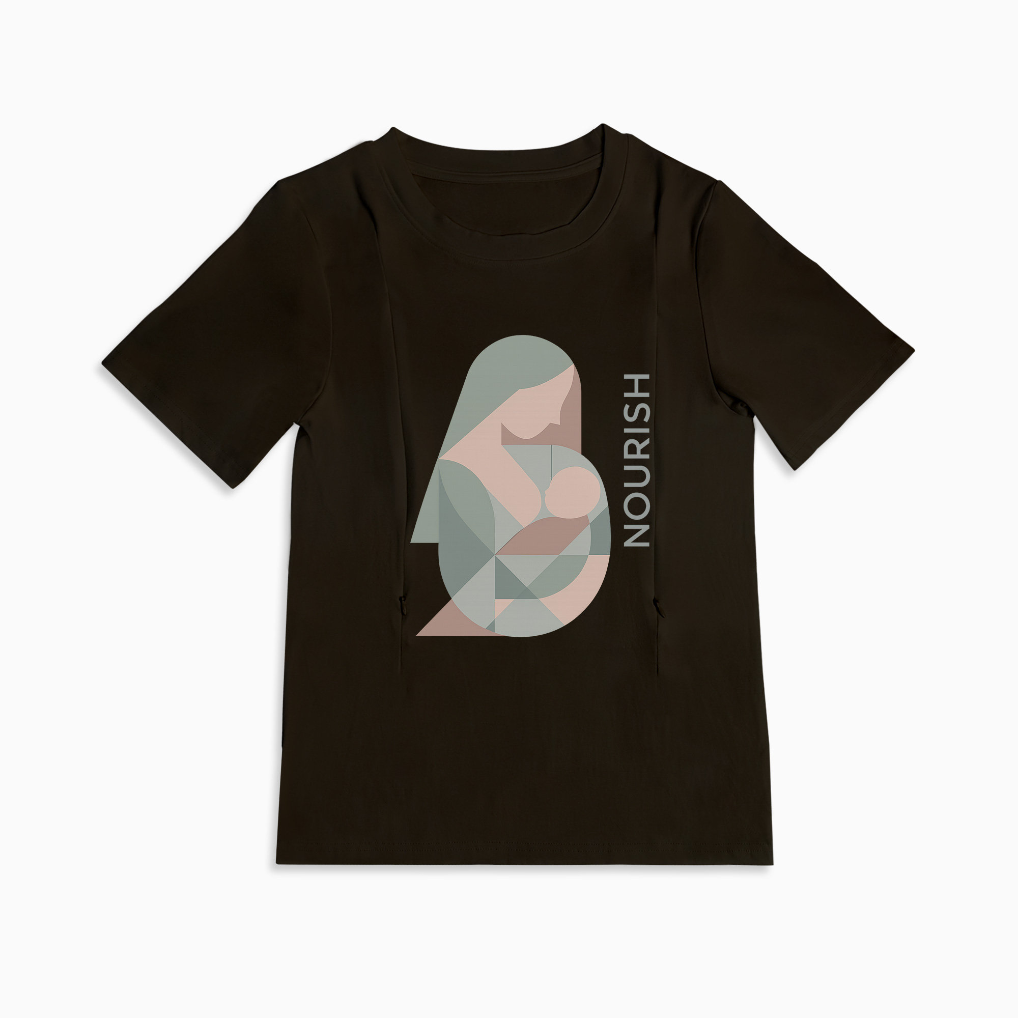 Side Zip Nursing T-Shirt | "Nourish" Slogan | 95% Cotton