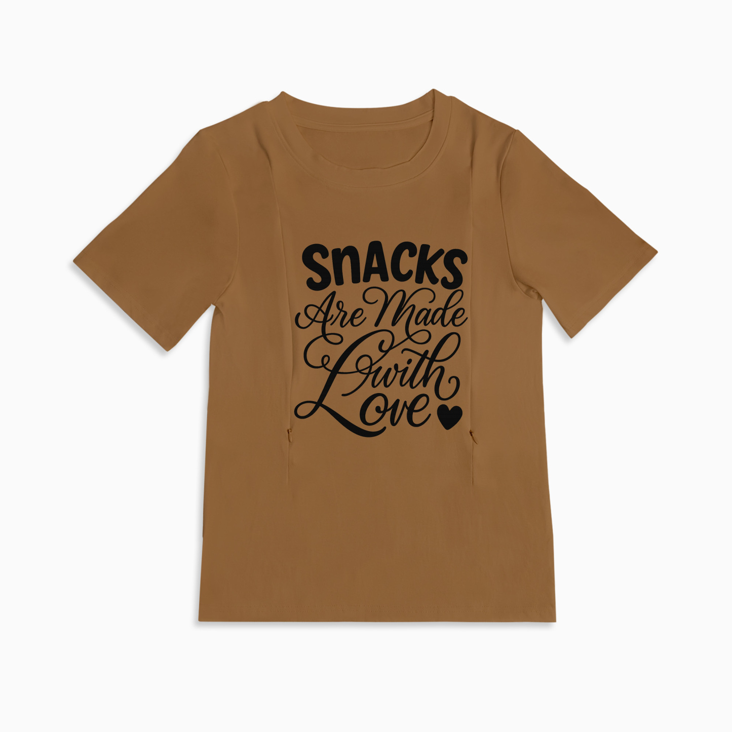 Breastfeeding T-Shirt with Zipper | Cute "Snacks Made with Love" Design
