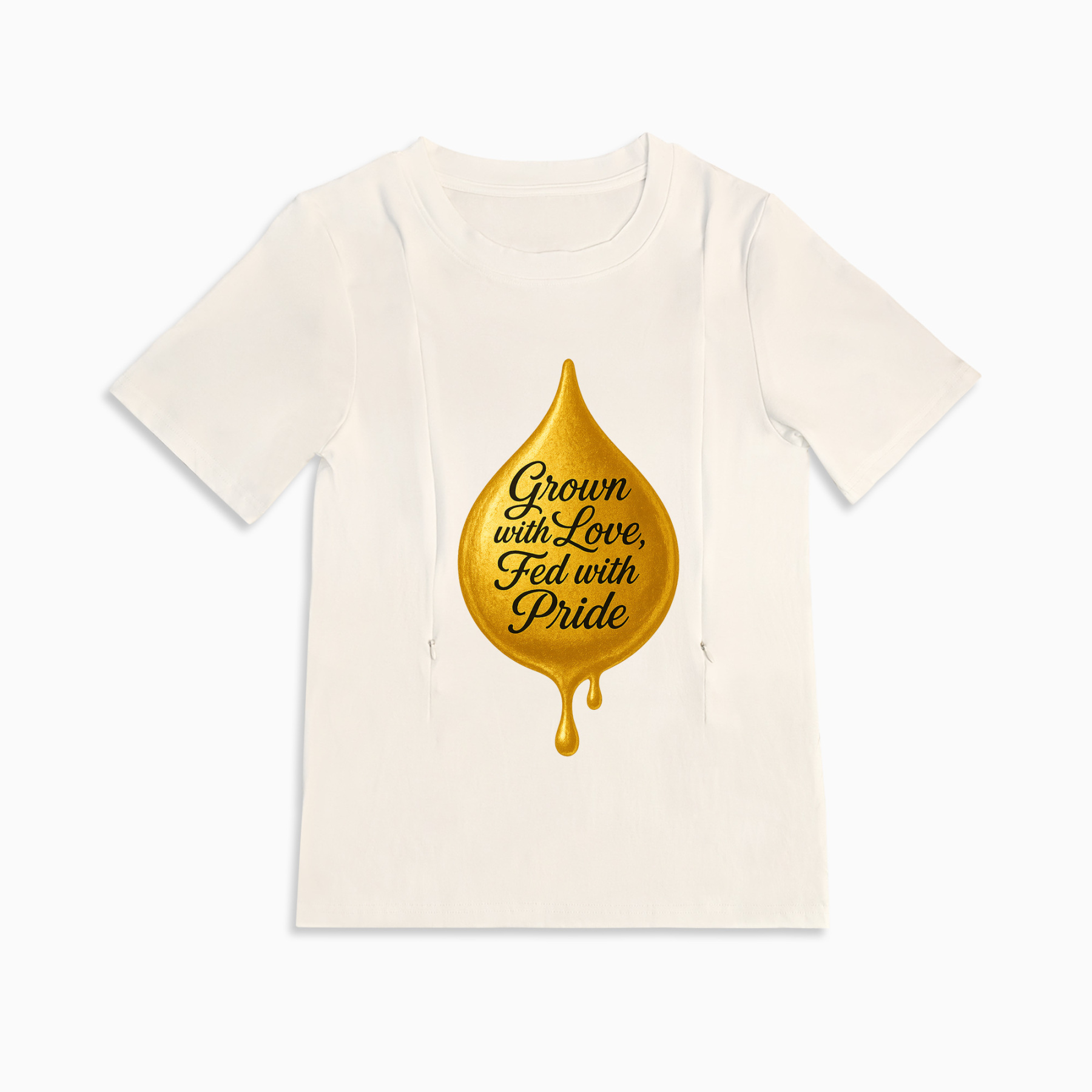 Side Zipper Nursing T-Shirt | Proud Mom "Grown with Love" Graphic