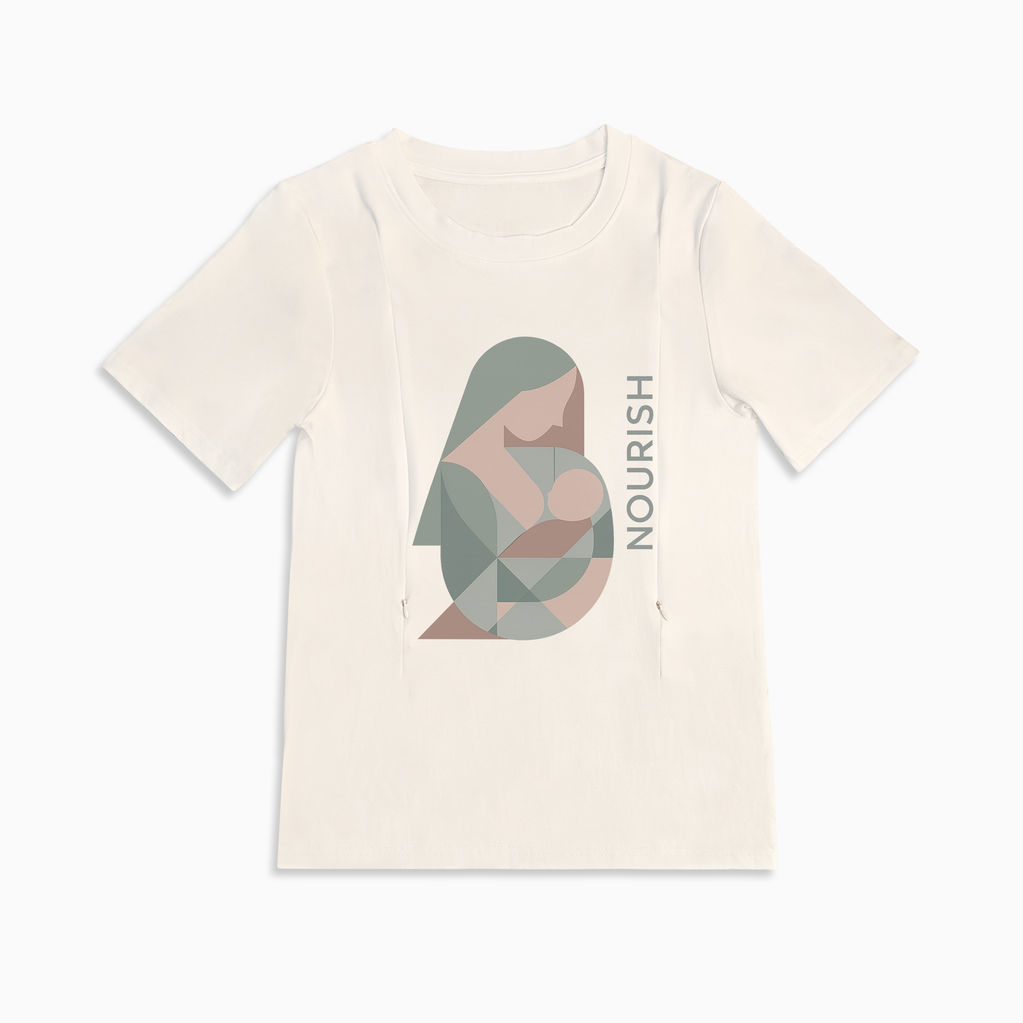 Side Zip Nursing T-Shirt | "Nourish" Slogan | 95% Cotton