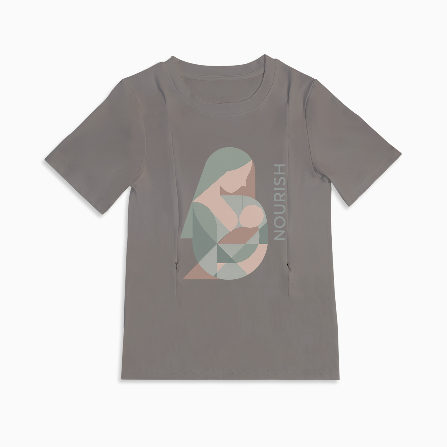 Side Zip Nursing T-Shirt | "Nourish" Slogan | 95% Cotton