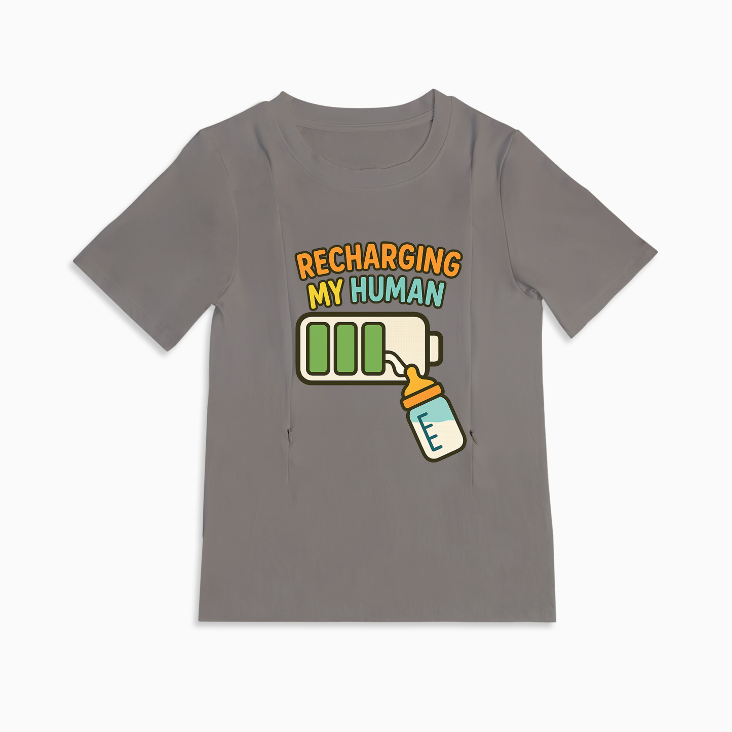 Breastfeeding T-Shirt with Zipper | I Make Milk Slogan | 95% Cotton