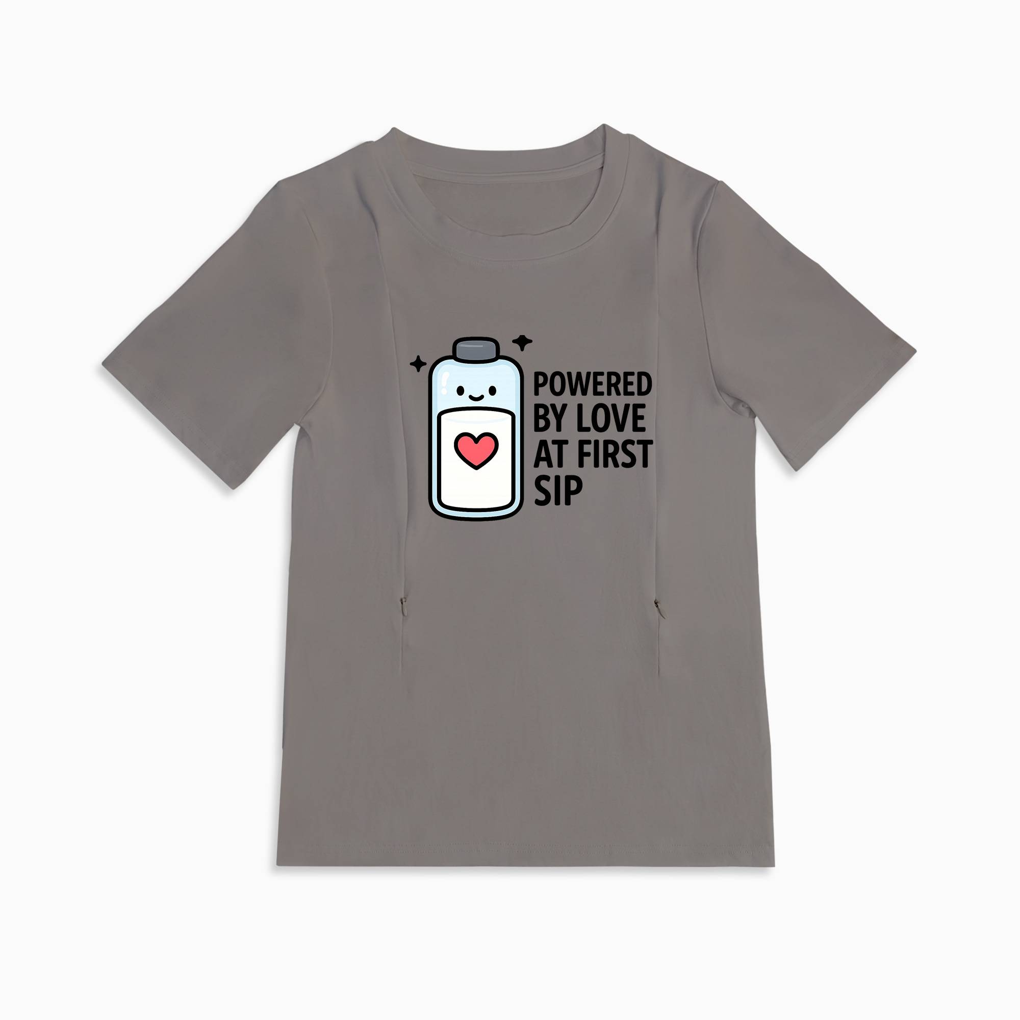 Side Zipper Nursing T-Shirt | "Love at First Sip" Cute Mama Tee