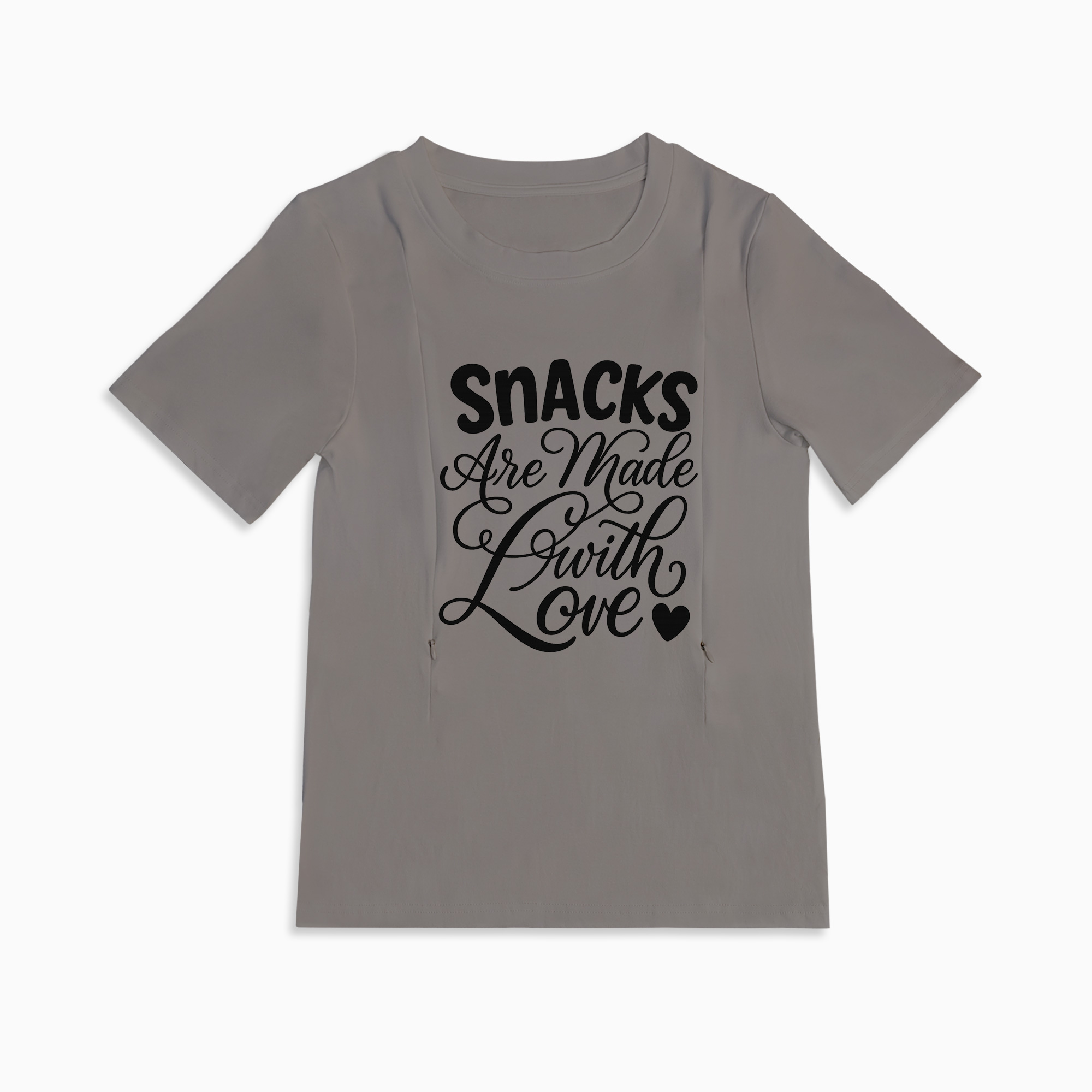 Breastfeeding T-Shirt with Zipper | Cute "Snacks Made with Love" Design
