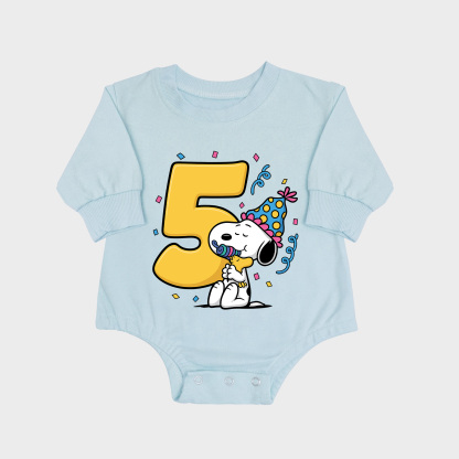 5th Birthday Long-sleeved Triangle Onesies Aqua baby romper