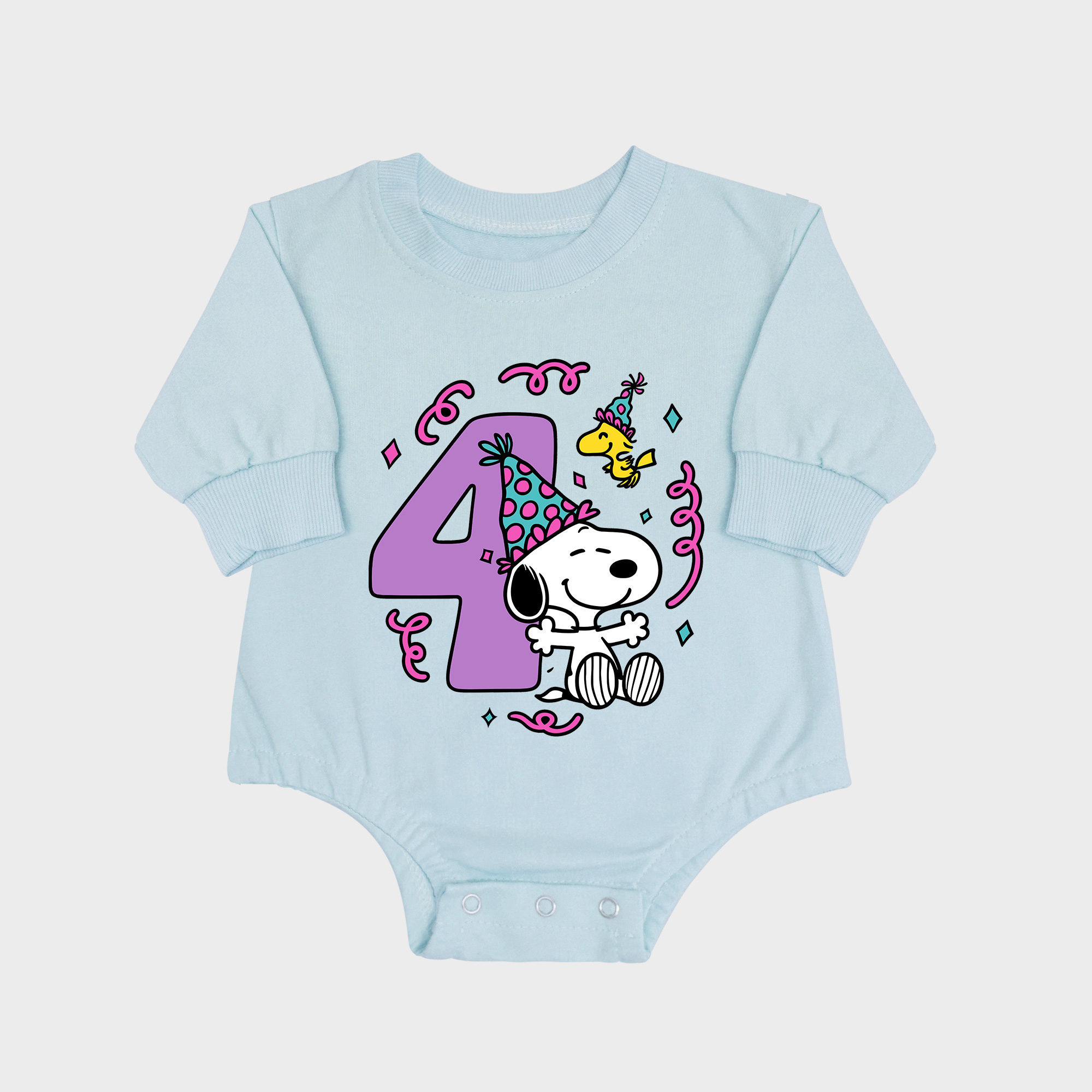 4th Birthday Long-sleeved Triangle Onesies Aqua baby romper