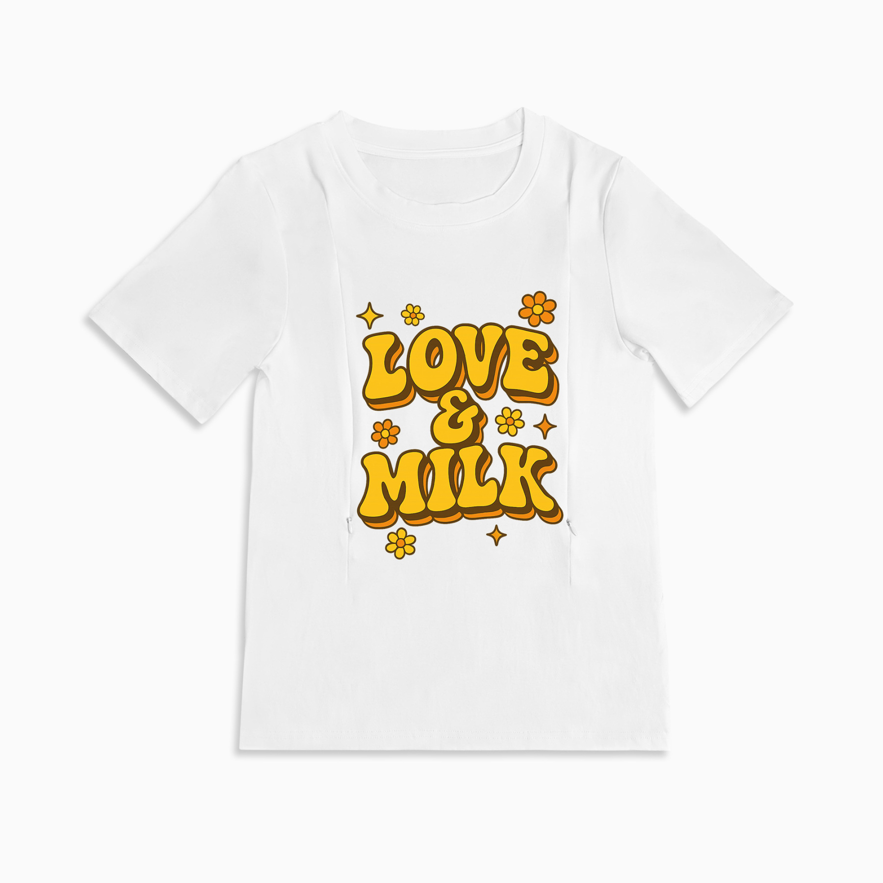 Zipper Nursing Shirt for Moms | Love & Milk Graphic | 95% Cotton