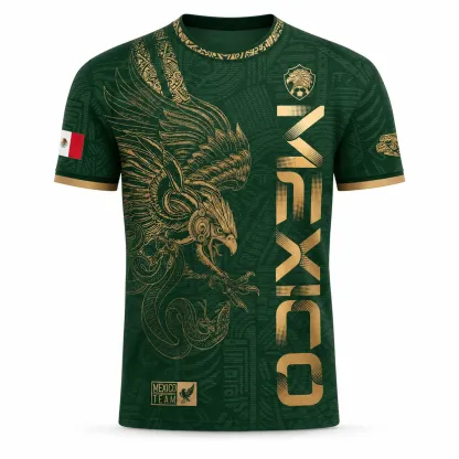 Mexico Gold Eagle Aztec Warrior Soccer Jersey | All-Over Print Heritage Football Shirt
