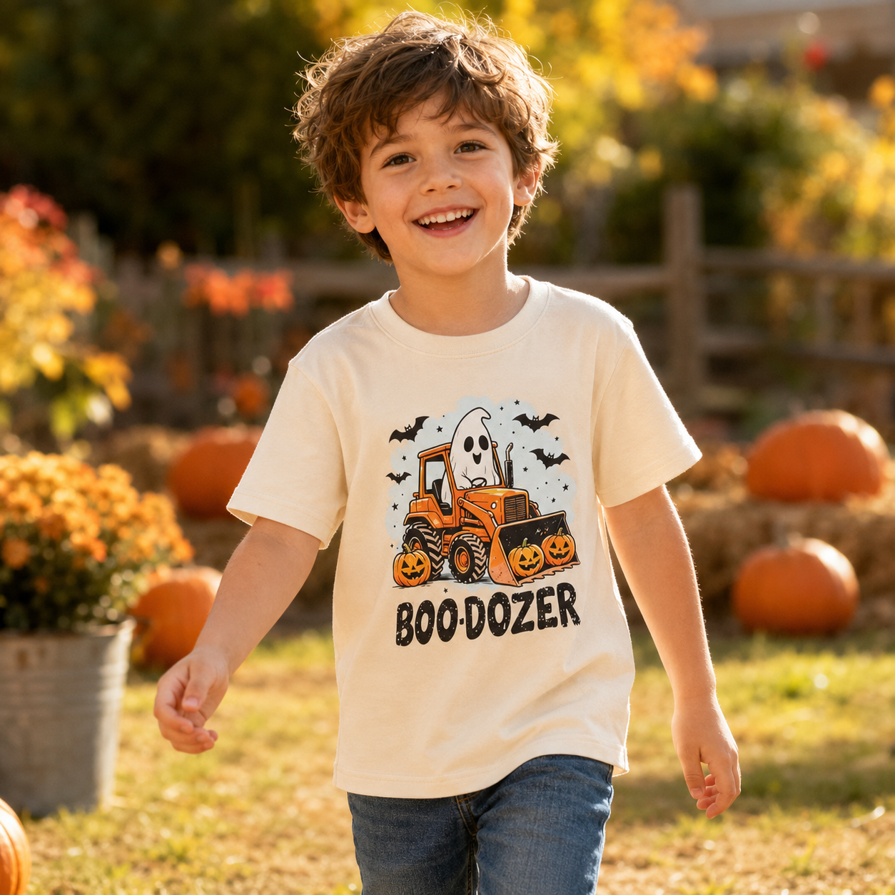 Kids’ Cute Pumpkin & Ghost Graphic T-Shirt