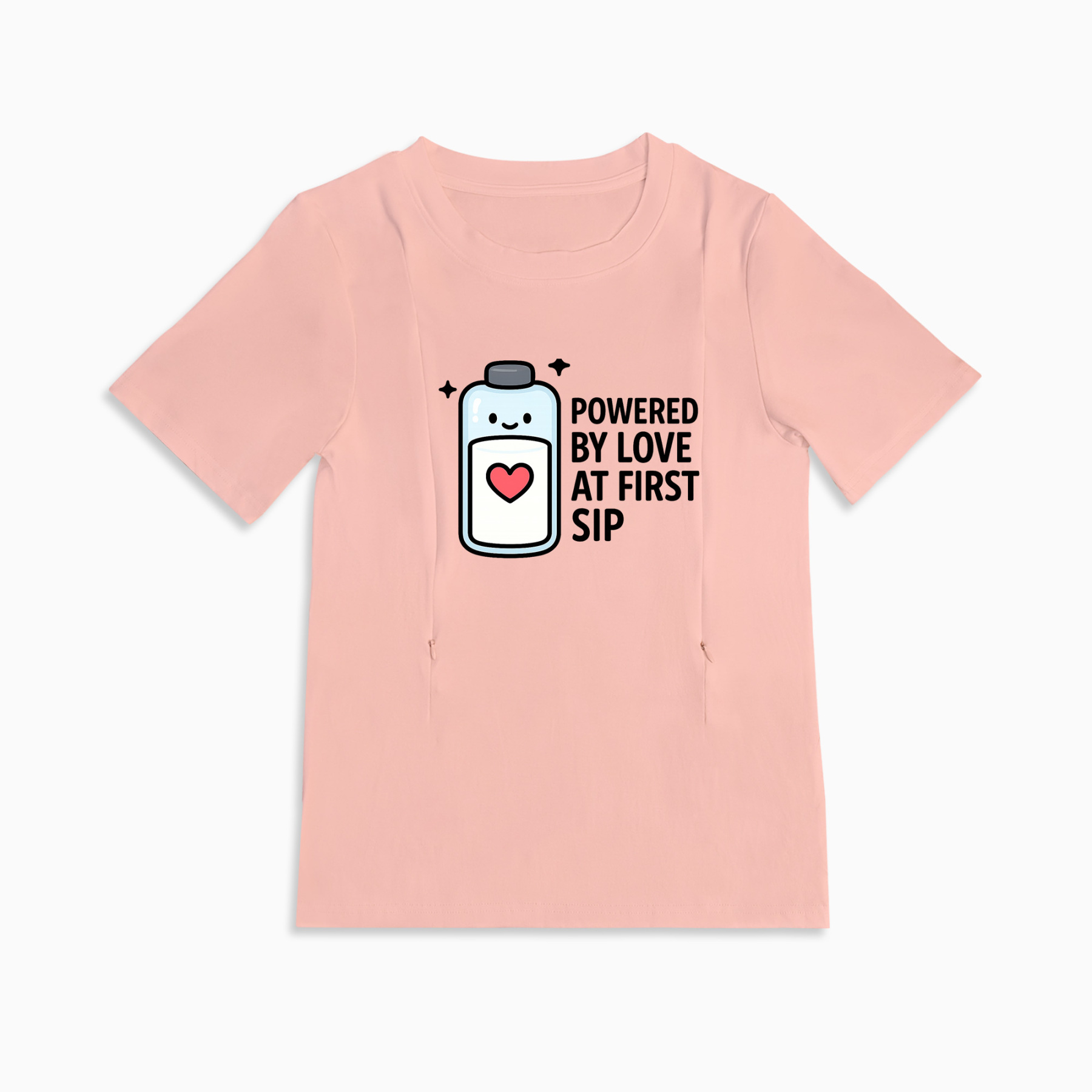 Side Zipper Nursing T-Shirt | "Love at First Sip" Cute Mama Tee