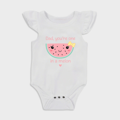 Dad You're One In A Melon - Baby Girl Ruffle Sleeve bodysuits