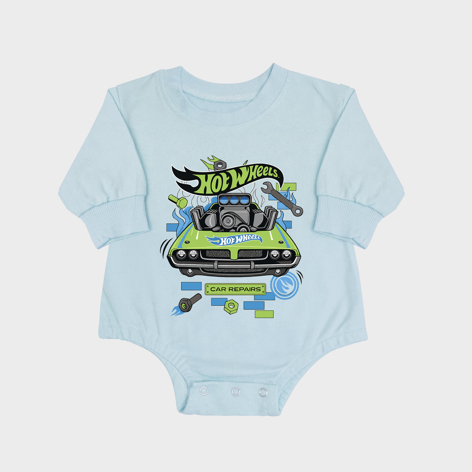 Hot Wheels Long-sleeved Triangle Onesies Aqua baby romper