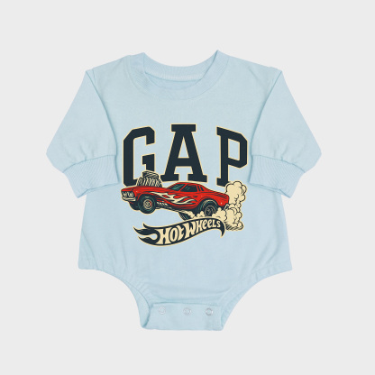 GAP Hot Wheels Long-sleeved Triangle Onesies Aqua baby romper