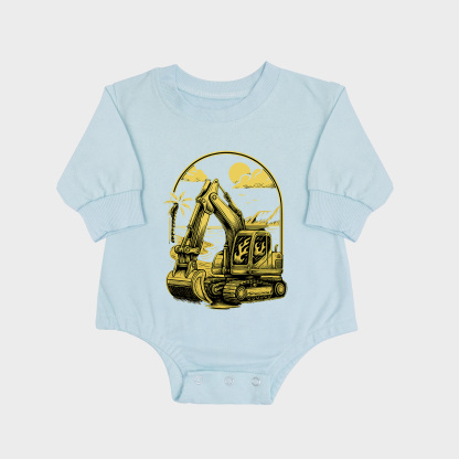 Excavator Long-sleeved Triangle Onesies Aqua baby romper