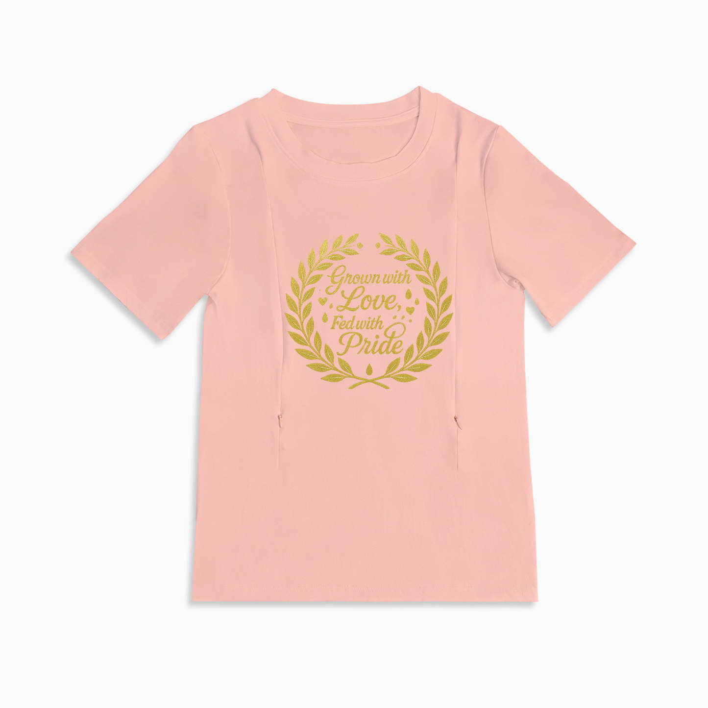 Zipper Nursing Shirt | "Grown with Love" Slogan Tee for New Moms