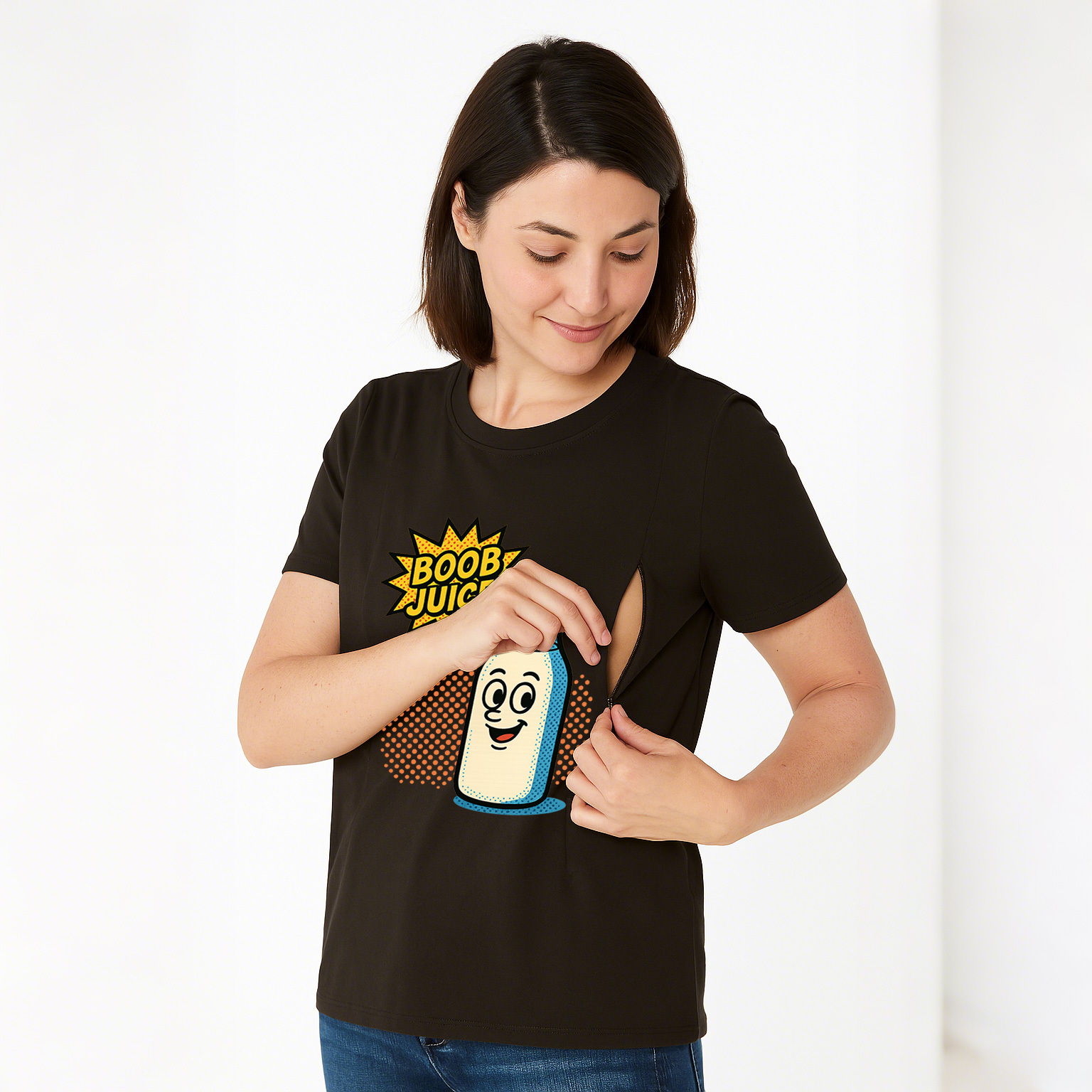 Boob Juice Graphic Tee for Moms | Hidden Zippers for Ea | brand